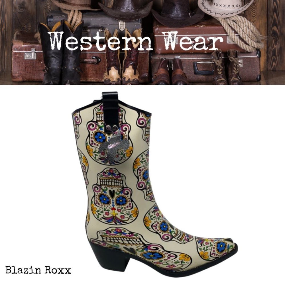 Blazin Roxx Sugar Skull Cowgirl Rain Boots